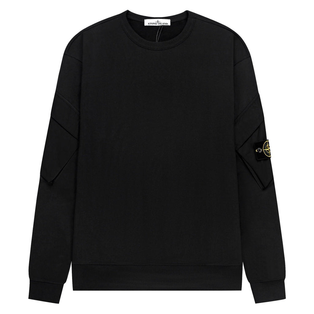 Stone Island Cotton Crew Neck Sweatshirt with Bilateral Sleeve Open Cargo Pockets and Compass Badge