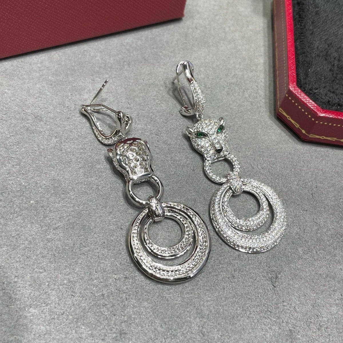 CARTIER PANTHERE DE CARTI SILVER DIAMOND DROP EARRINGS