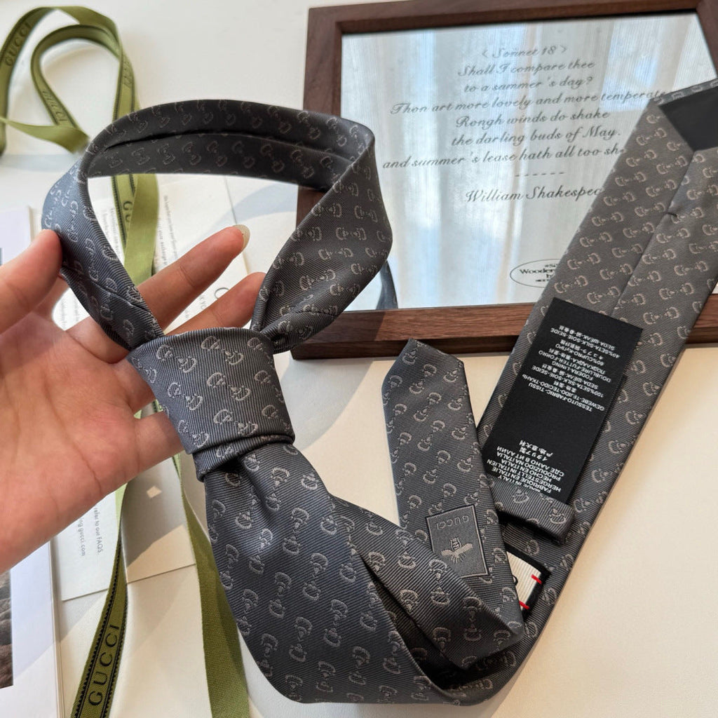 Gucci Style Men's Tonal GG Logo Silk Tie