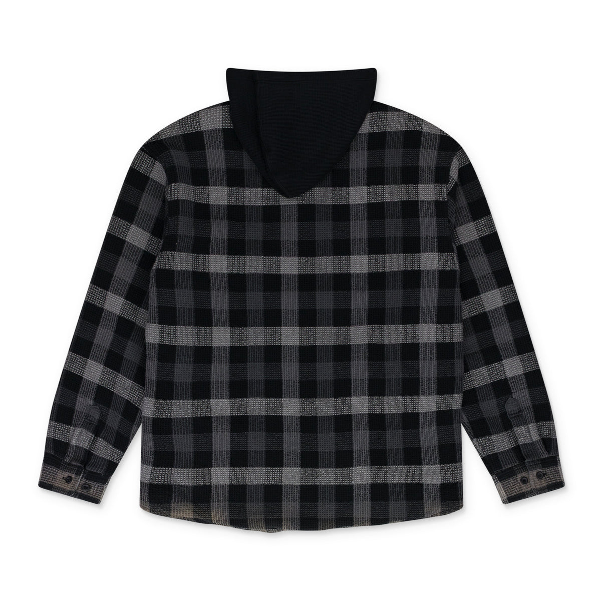 Black Multicolor Plaid Waffle Hooded Jacket