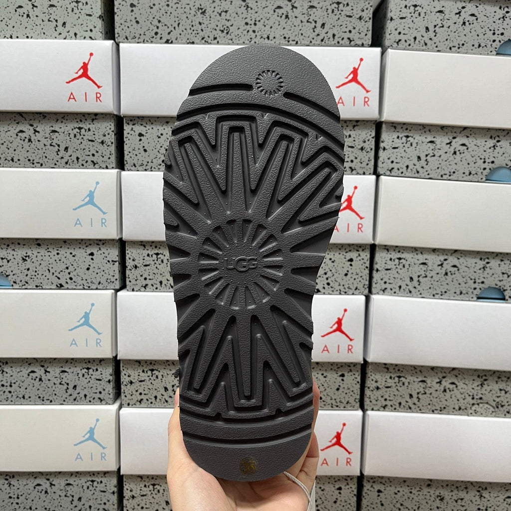 UGG Kallen Lace Platform Slipper – Women’s Suede Clog with Braided Collar in Cobblestone Grey