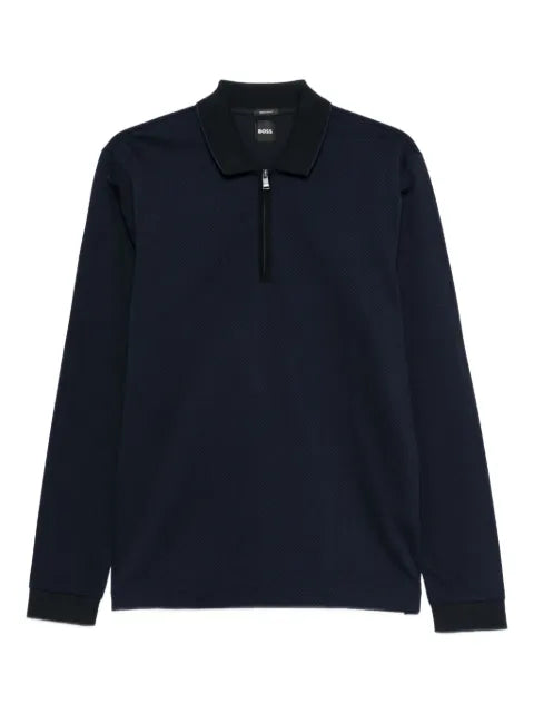 BOSS mercerised-cotton polo shirt with two-tone structure