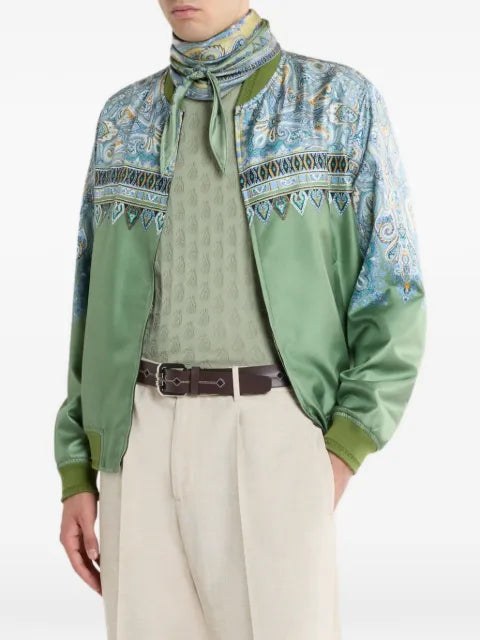 ETRO silk bomber jacket with placed pocket-square Paisley print