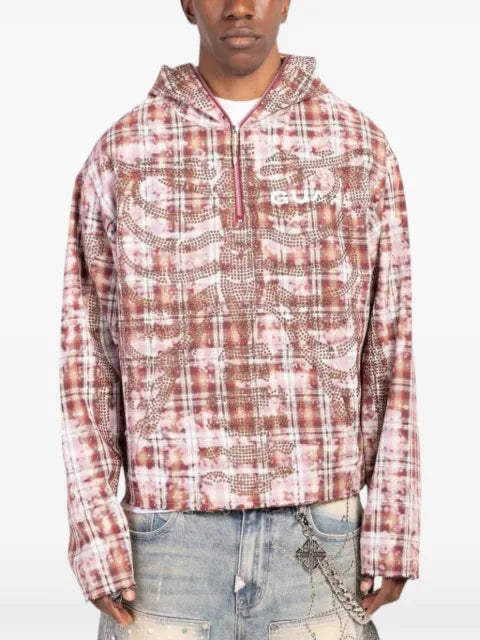 GUAPI plaid skeleton stud hoodie