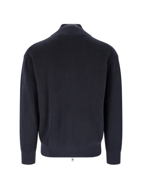 Closed ribbed-knit zip-up cardigan