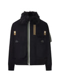sacai Melton faux-fur collar wool jacket