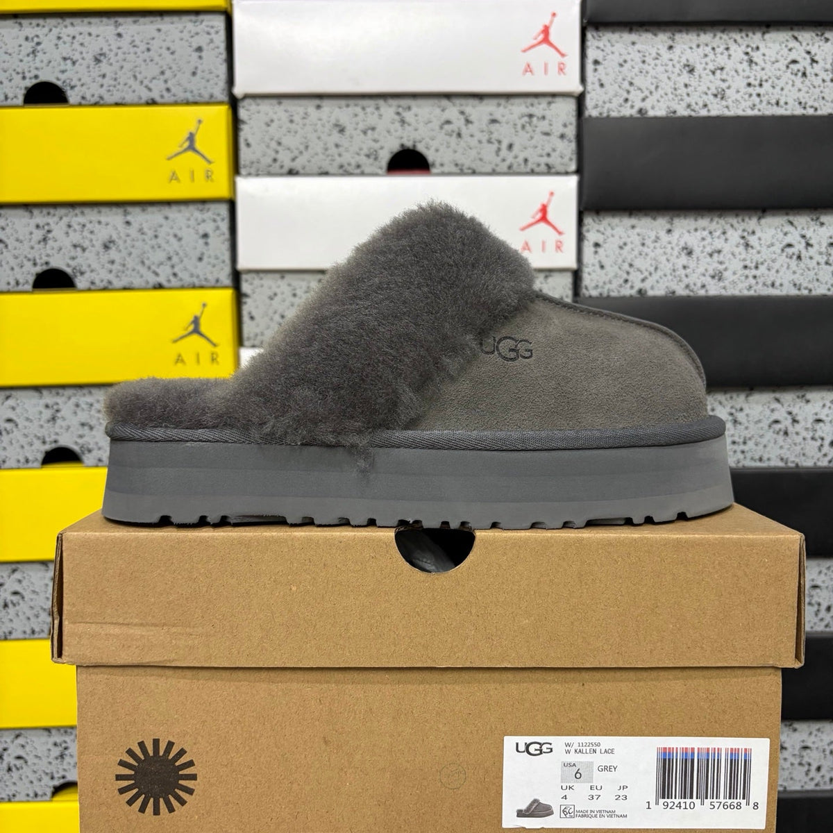 UGG Tazz Platform Slipper – Women's Sherpa-Cuff Suede Mule in Grey