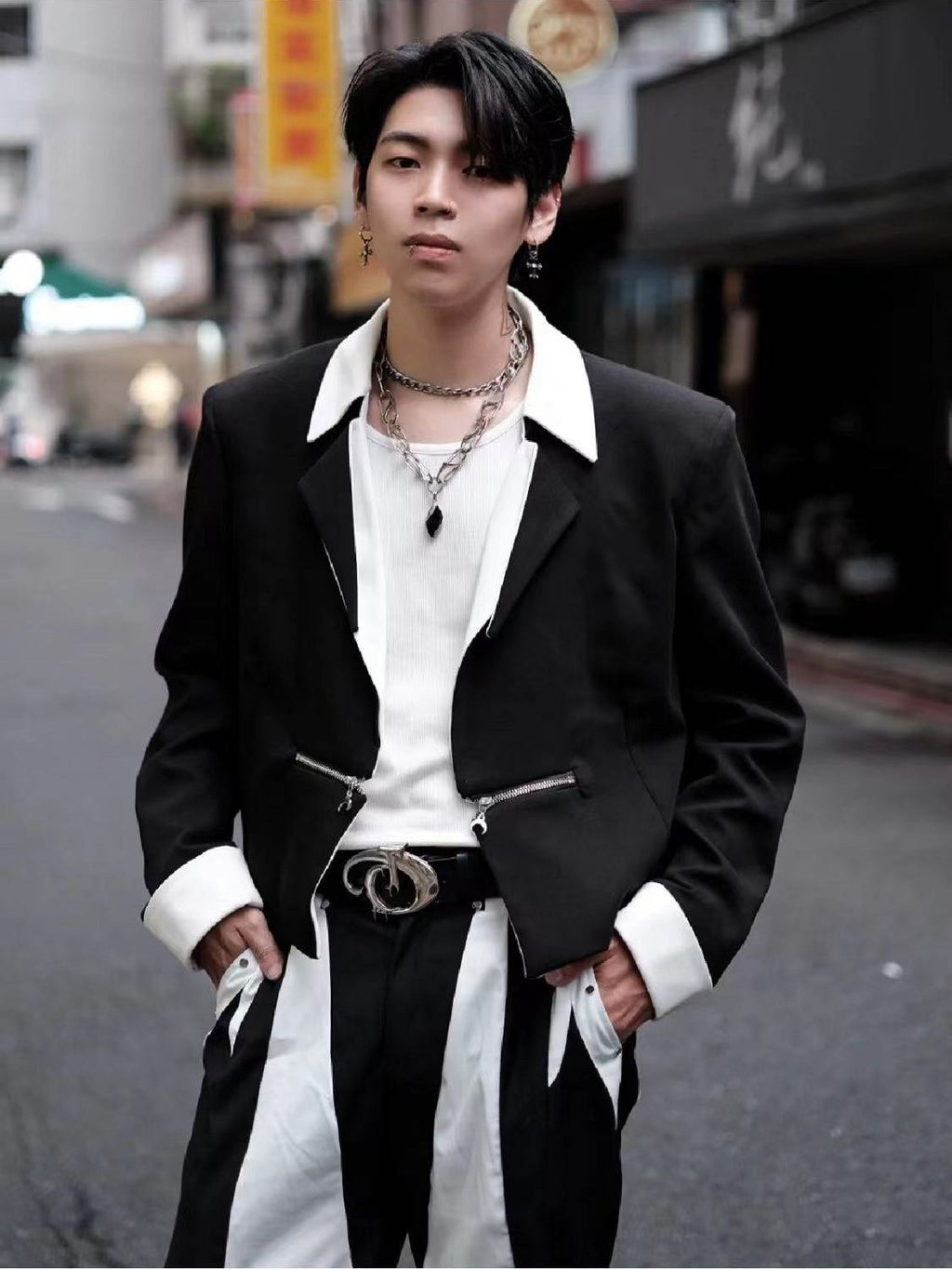 Argue Culture Avant-Garde Irregular Metal Logo Leather Waist Belt