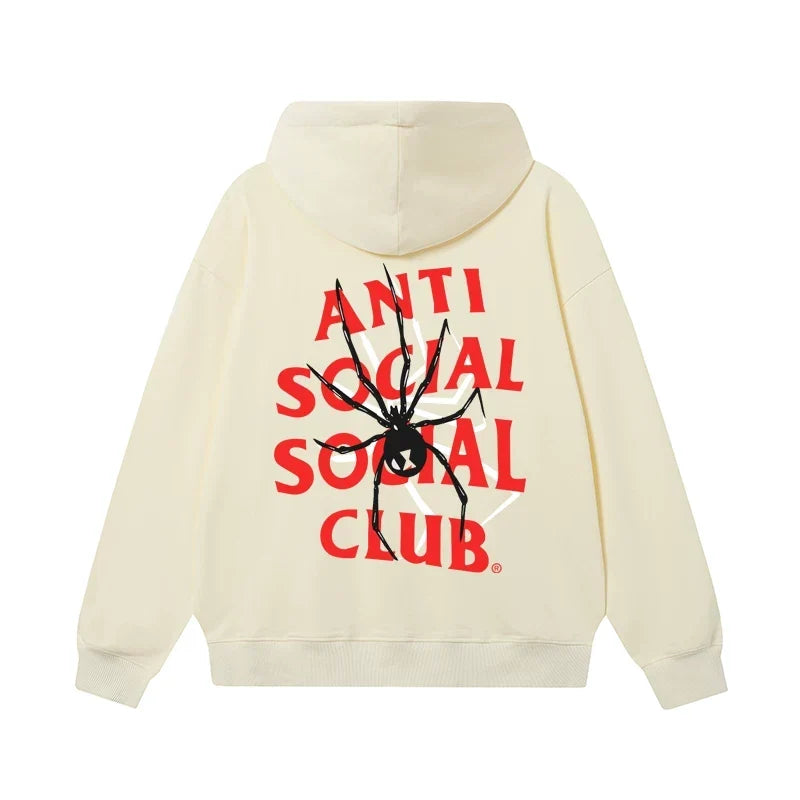 Anti Social Social Club Spider Red Logo Cream Hoodie