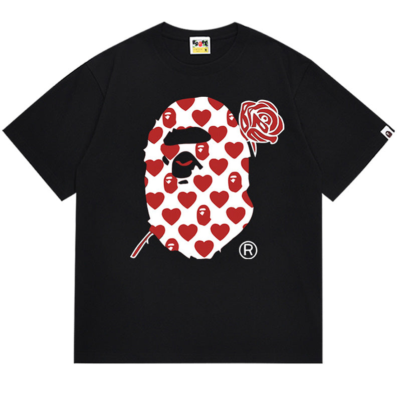 BAPE Valentine Heart Ape Head Men's T-Shirt - Black