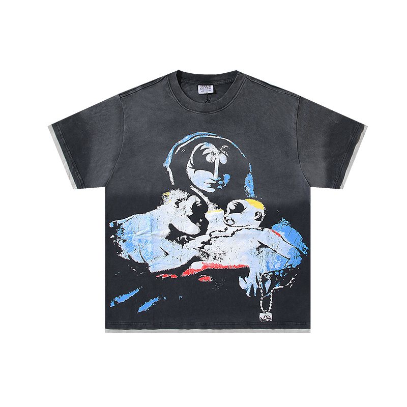 VALE USA Distressed Graphic Washed Short-Sleeve T-Shirt
