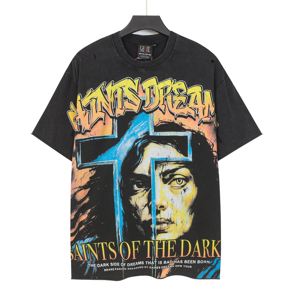 SAINT Washed Black Front & Back Graphic T-Shirt