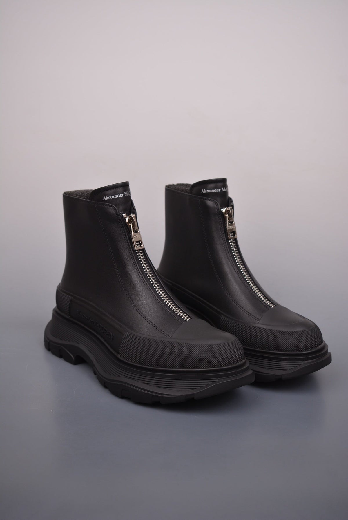 Alexander McQueen Tread Slick Front-Zip Ankle Boots