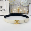 CHANEL DOUBLE C BELT 30MM IN WHITE CALFSKIN WITH SHINY GOLD BUCKLE