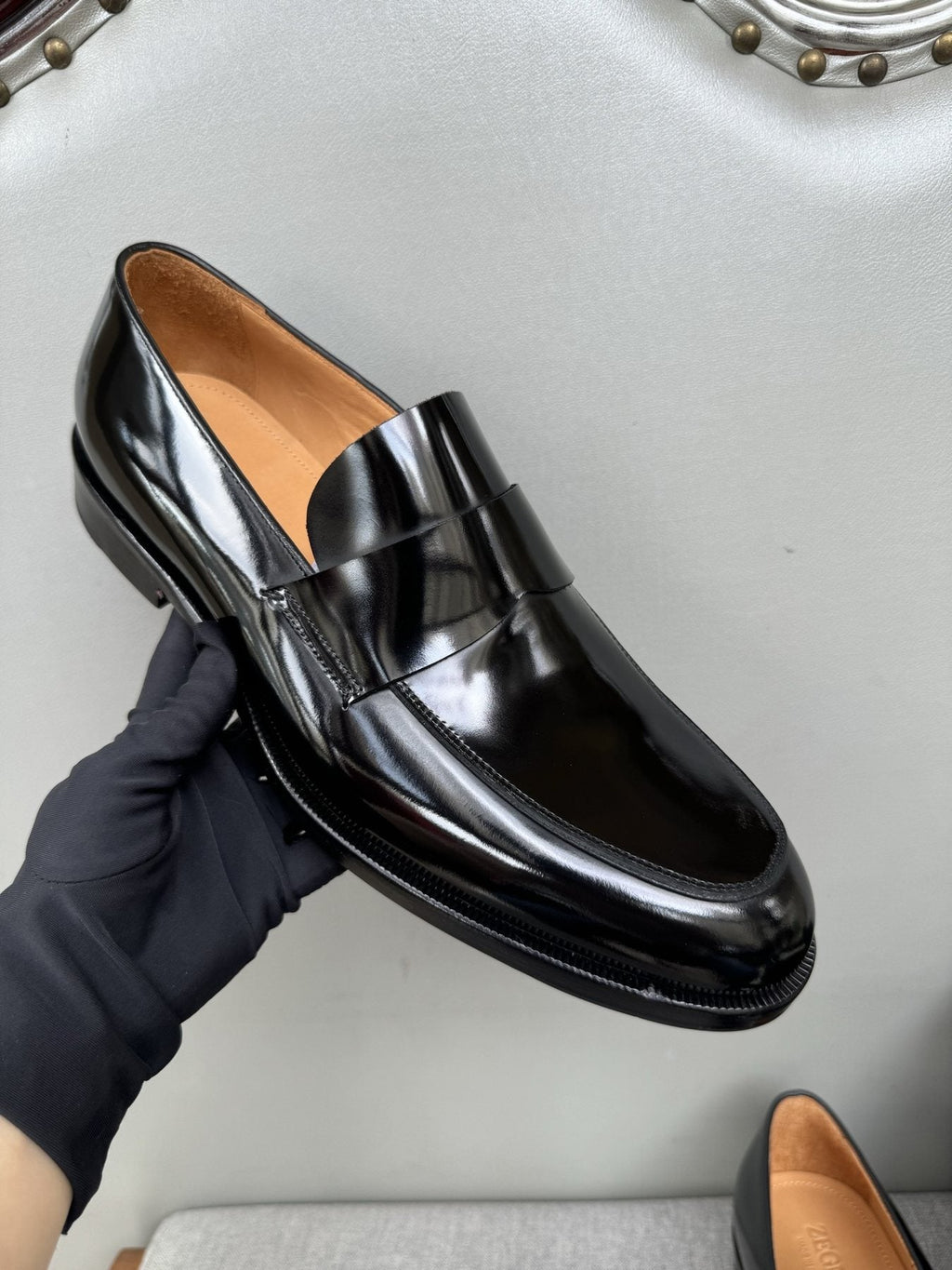 Zegna Men's Glossy Black Leather Loafers