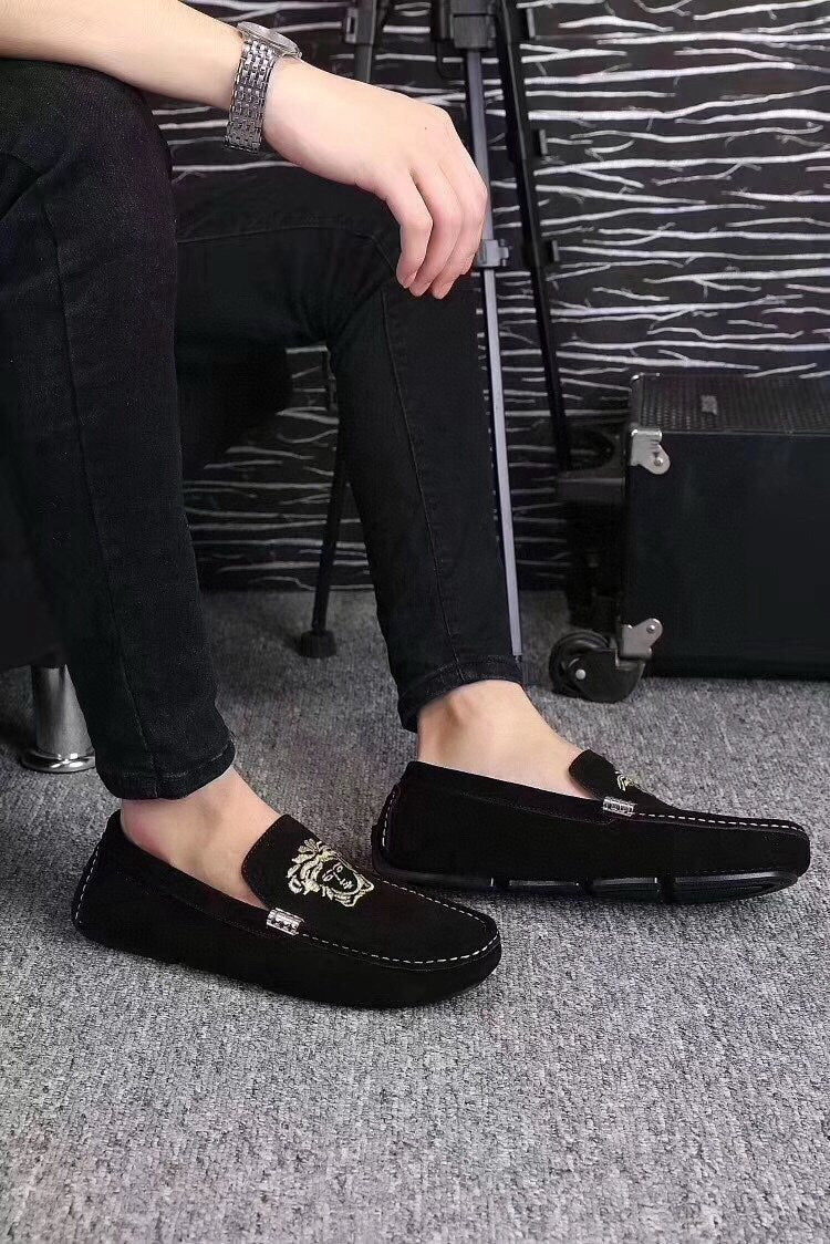 Versace Black Loafers with Gold Embroidery