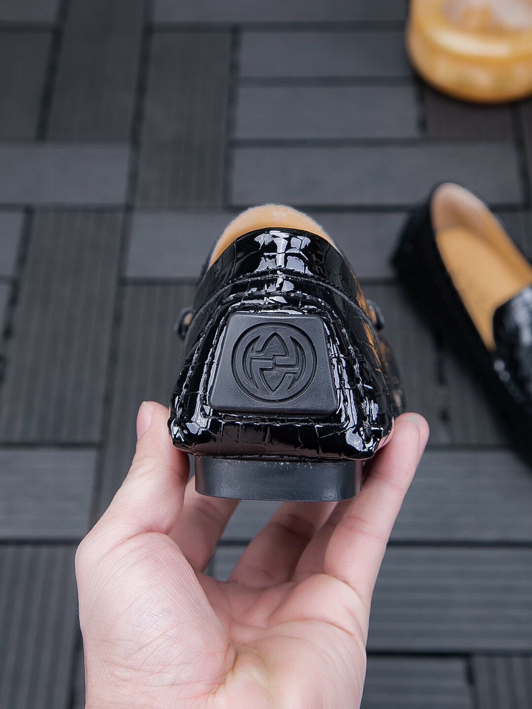 Gucci Black Crocodile-Pattern Loafers