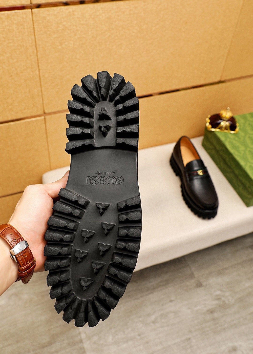 GUCCI Black Web-Accent Loafers