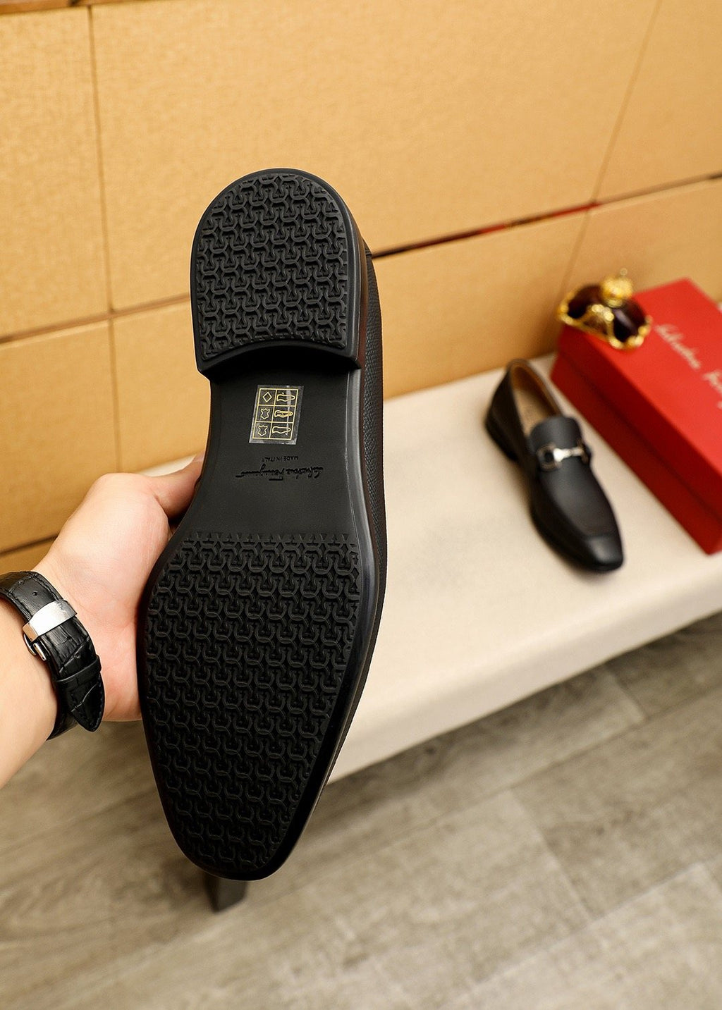 Men's Black Textured Buckle Slip-On Loafers