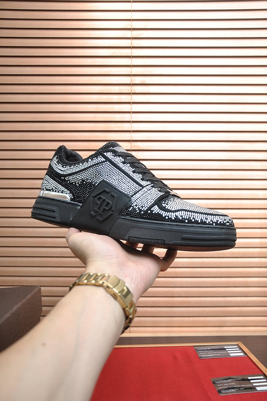Philipp Plein Black & Silver Textured Sneakers