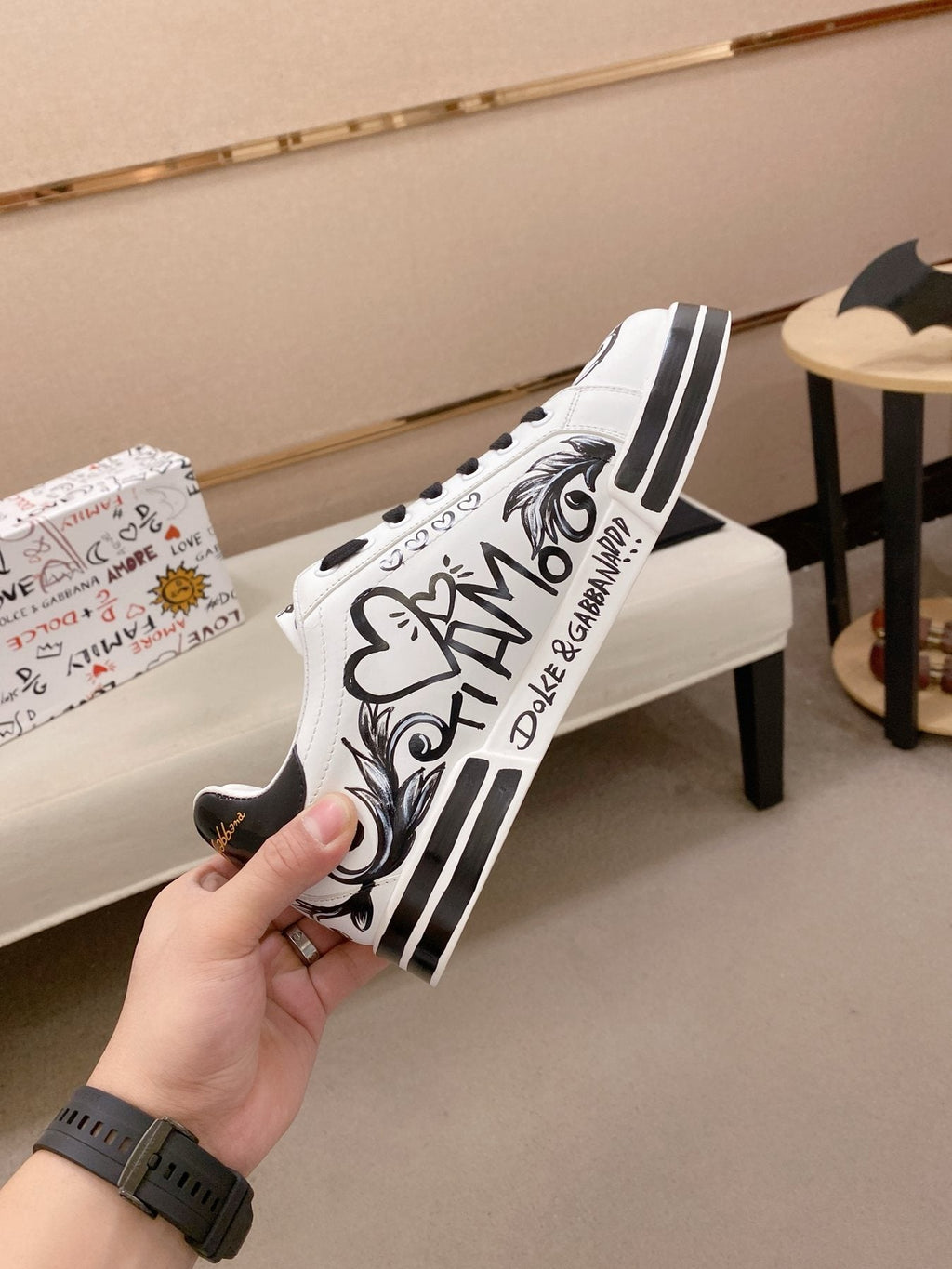 Dolce & Gabbana White Graphic Lace-Up Sneakers