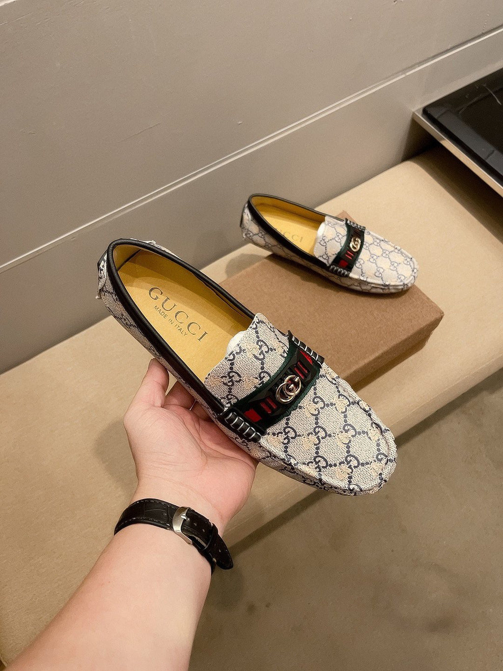 Gucci Monogram Stripe Loafers