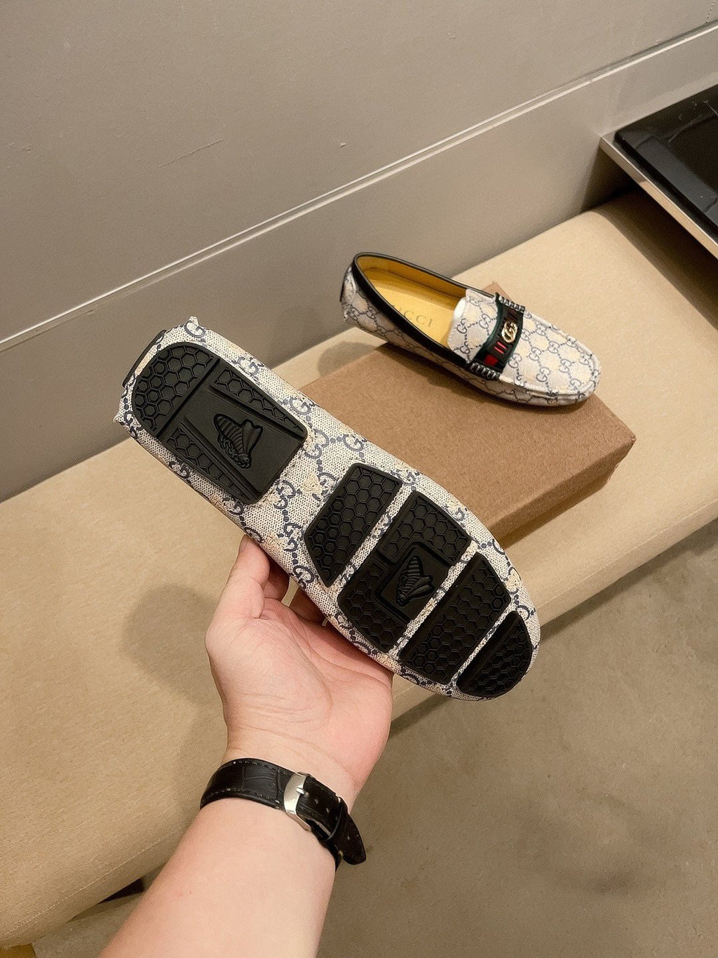 Gucci Monogram Stripe Loafers