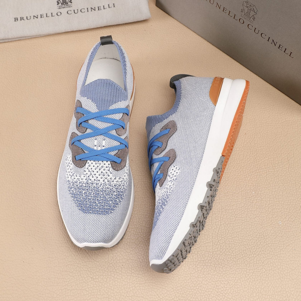 Brunello Cucinelli Light Blue-Gray Knit Sneakers