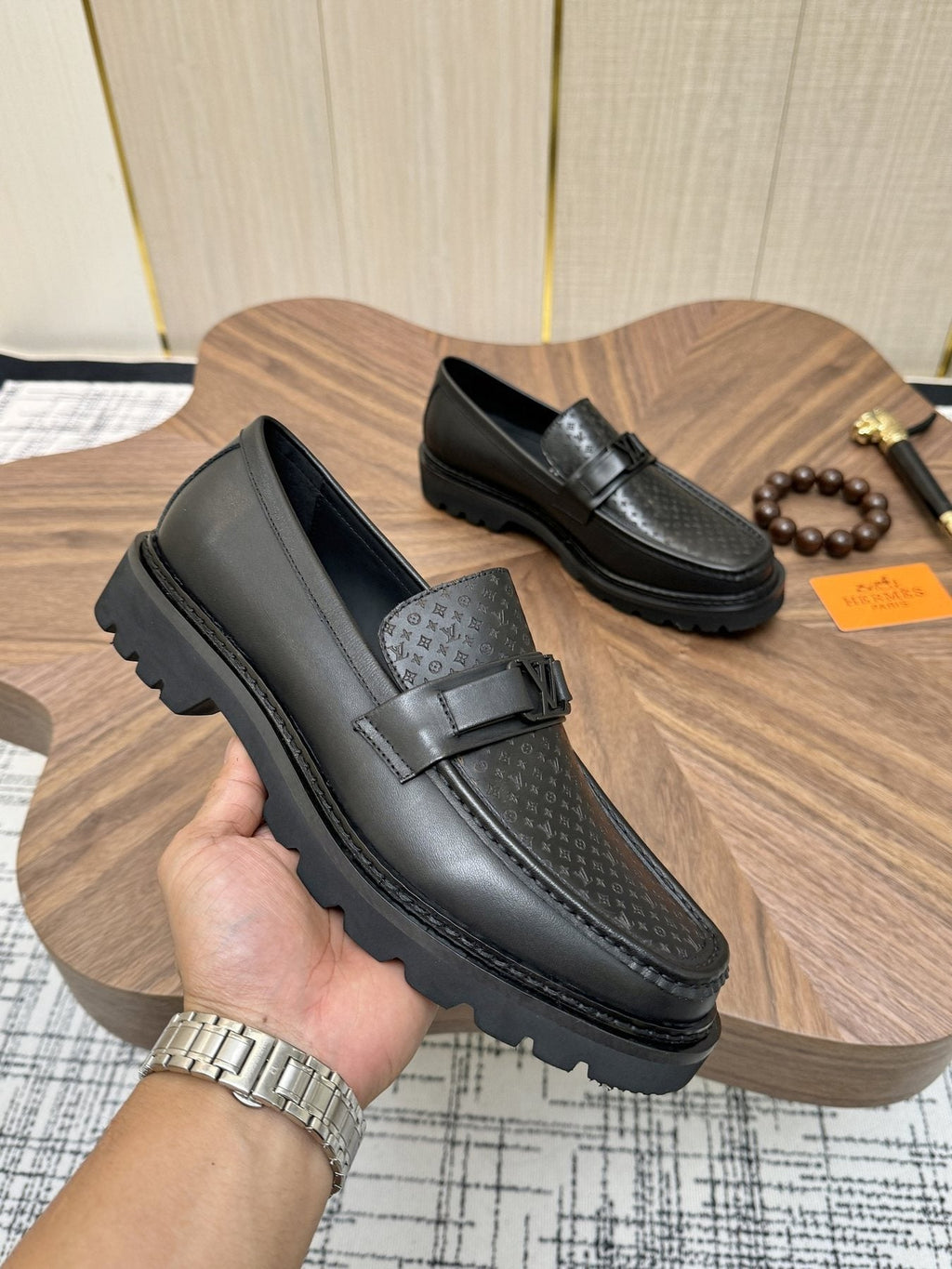 Louis Vuitton Black Textured Loafers