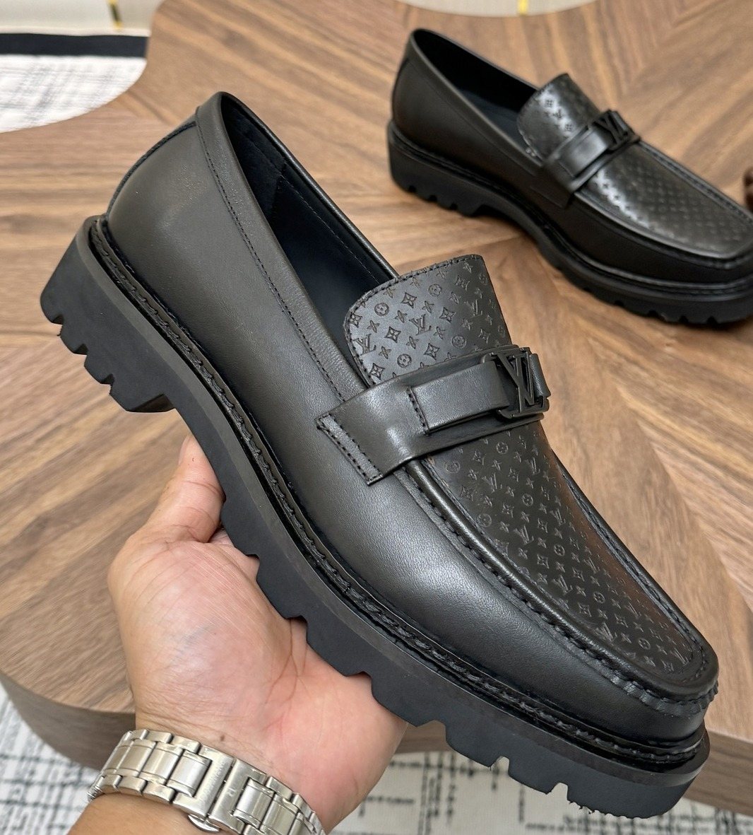 Louis Vuitton Black Textured Loafers