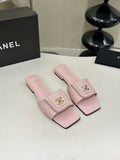 Chanel Square-Toe Leather Slide Sandals