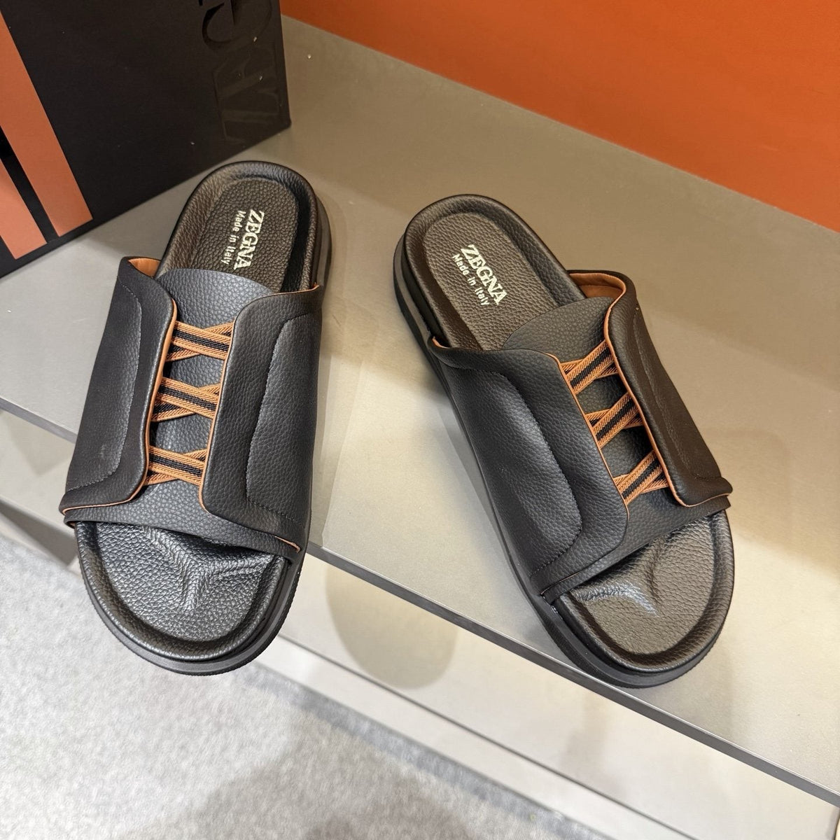 Zegna Men's Lattice Strap Slide Sandals
