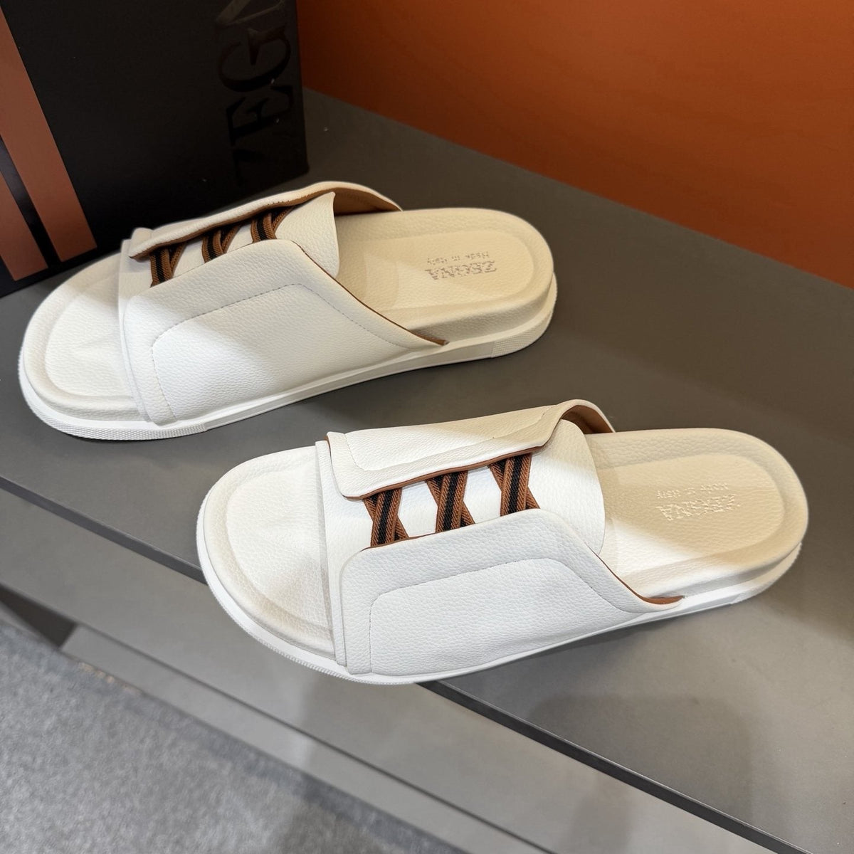 Zegna Men's Lattice Strap Slide Sandals