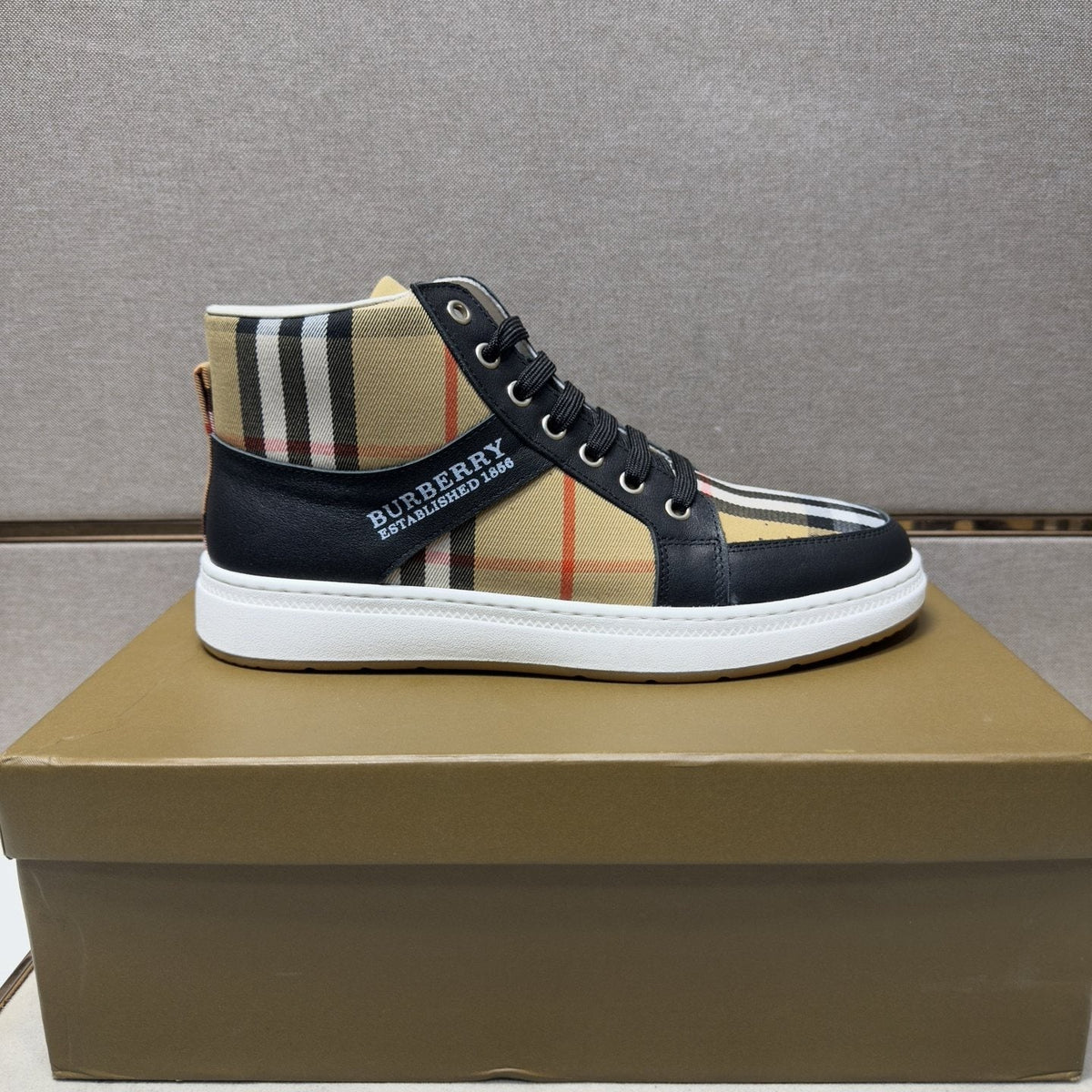 Burberry Men's Plaid High-Top Sneakers