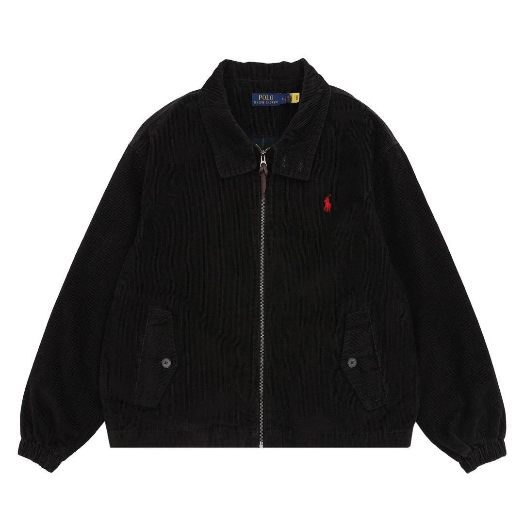 Ralph Lauren Black Cotton Embroidered Emblem Zip-Front Jacket