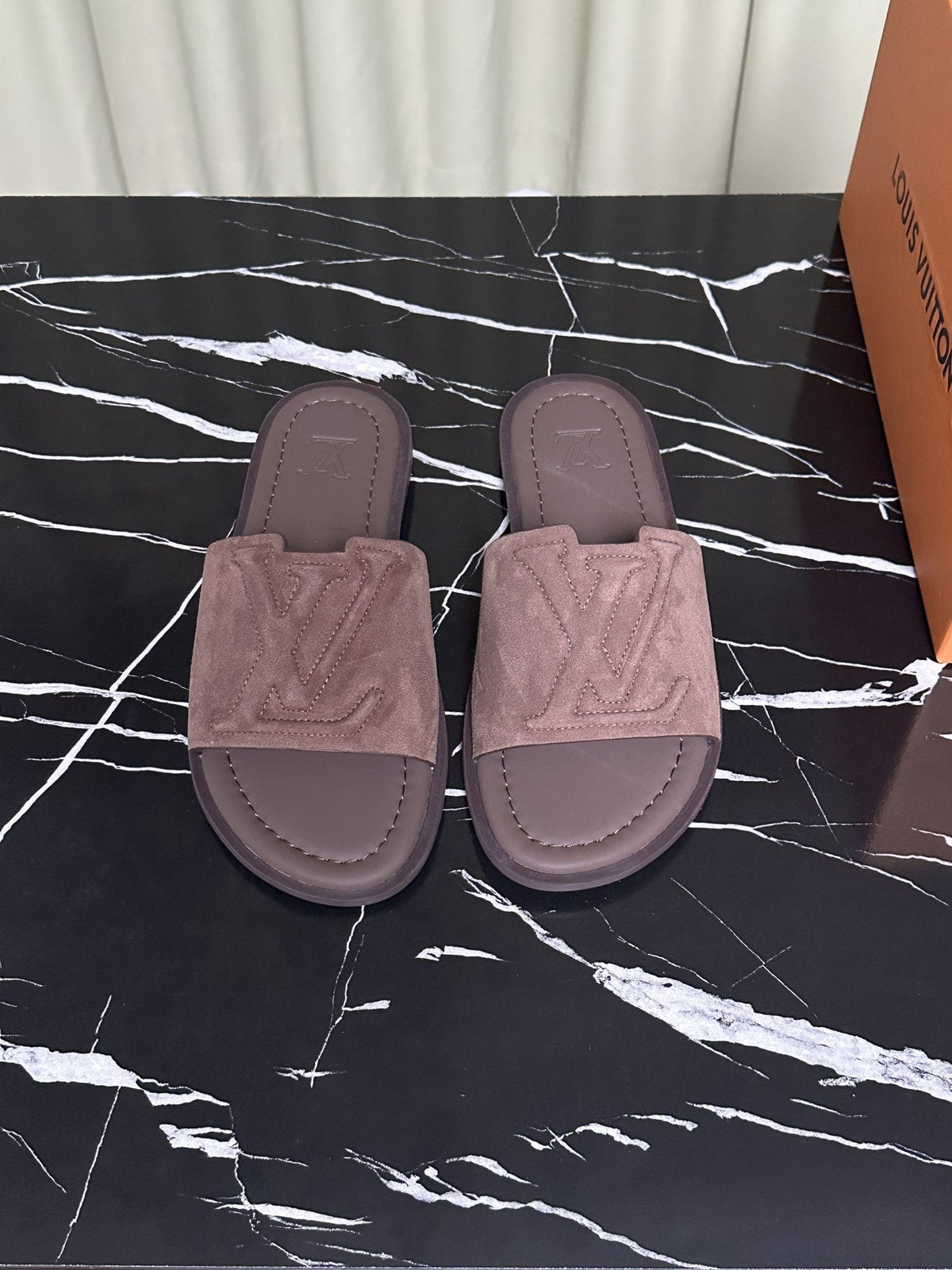 Louis Vuitton Embossed Strap Slide Sandals