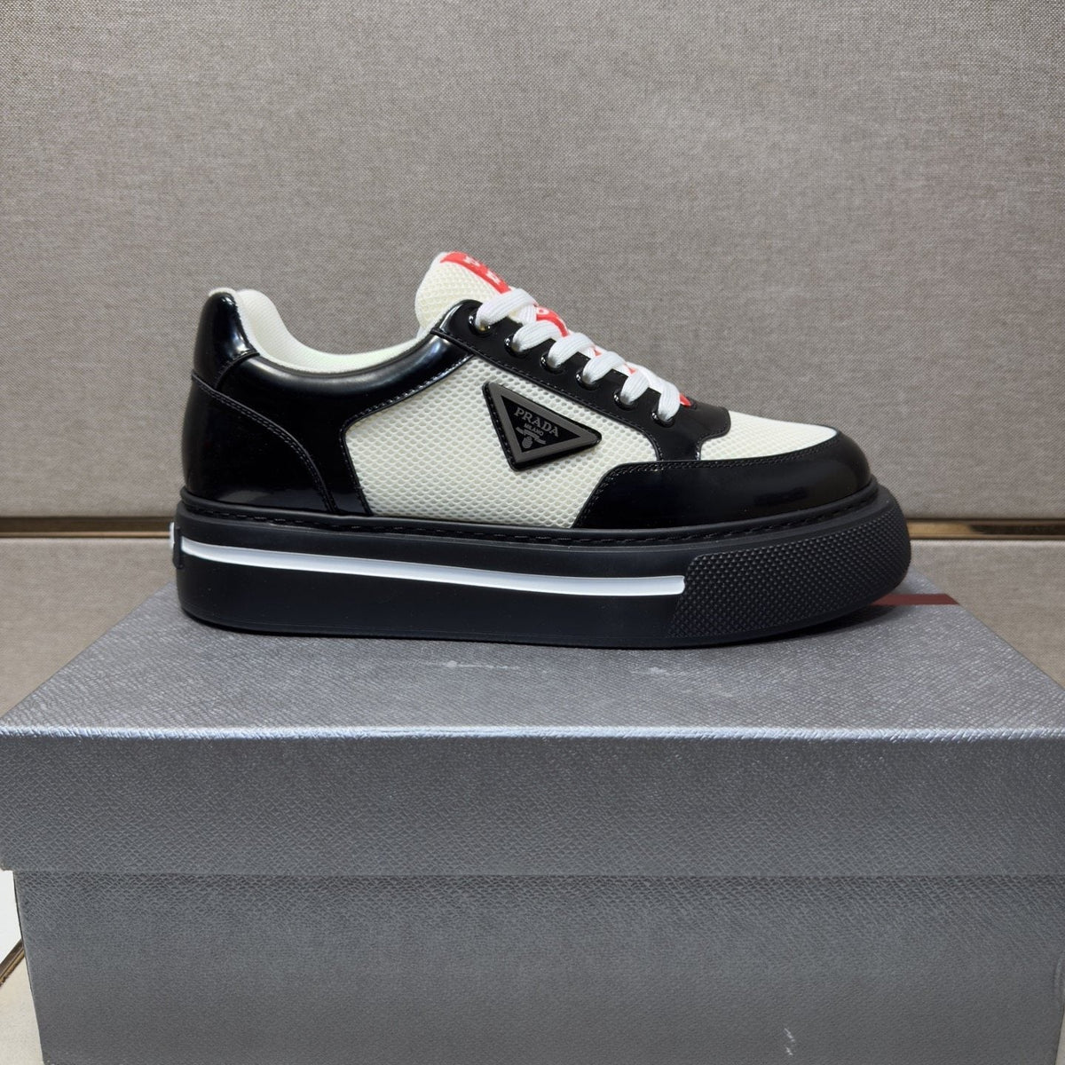 Prada Men's Contrast Panel Low-Top Sneakers