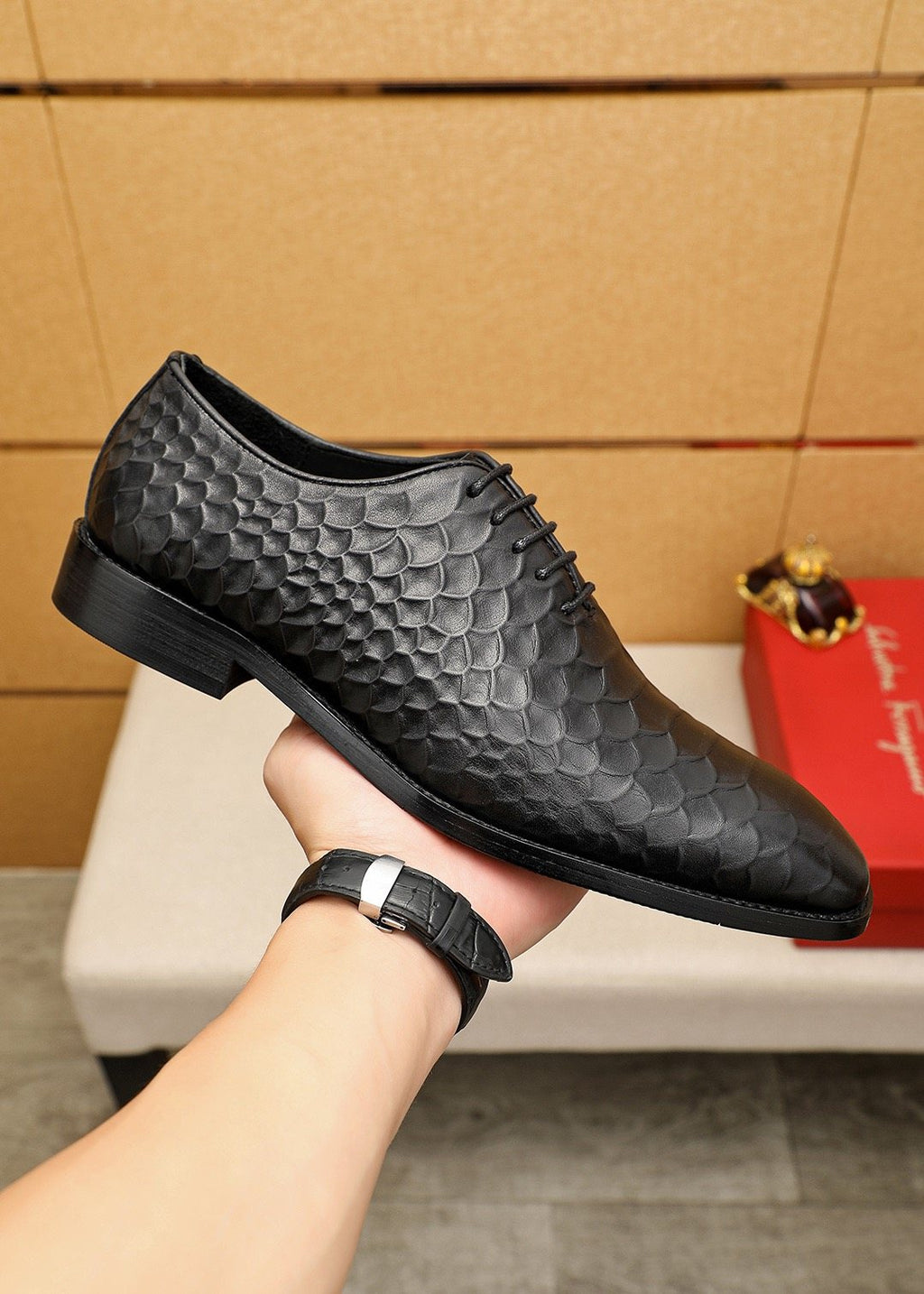 Ferragamo Embossed Lace-Up Dress Shoes