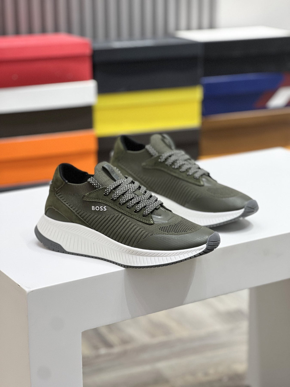 BOSS Knit Ribbed-Sole Sneakers