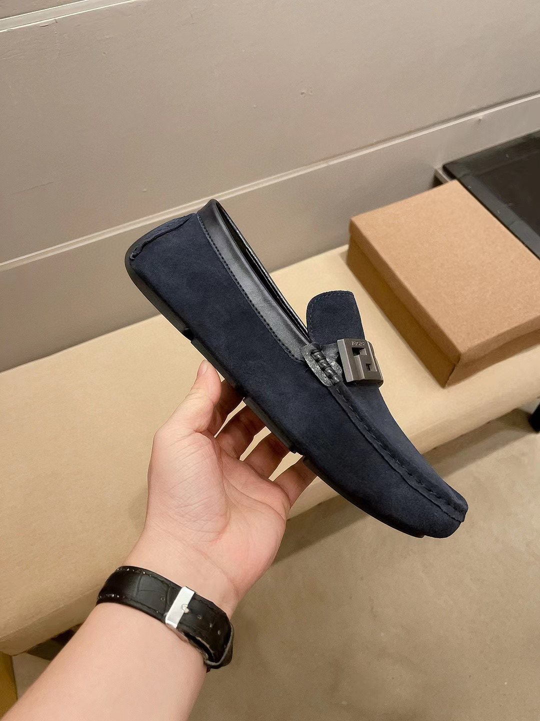 Versace Men's Geometric Buckle Loafers