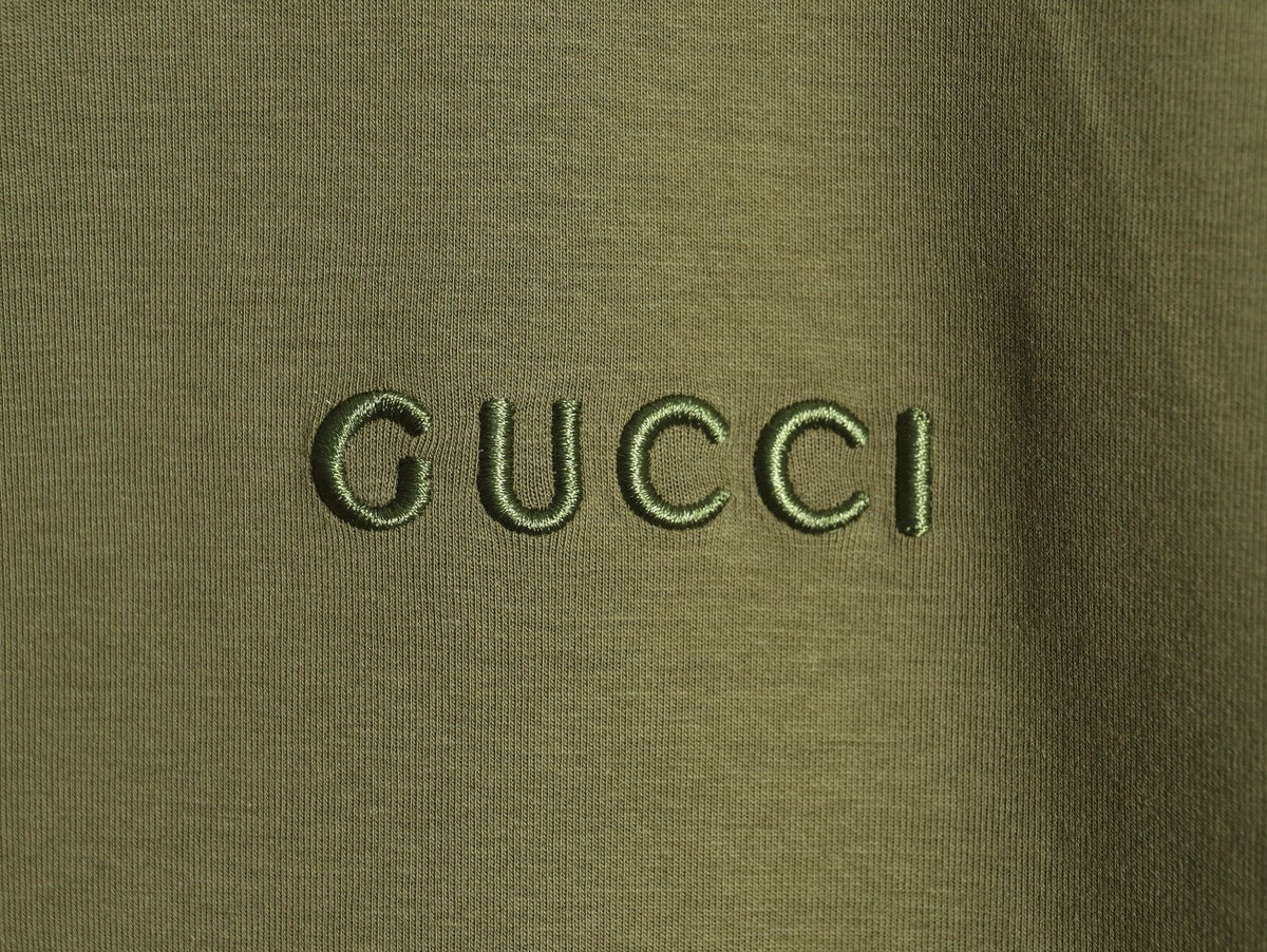 Gucci Small-Slogan Full-Zip Hoodie - Olive Green