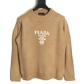 Prada Milano Logo Crewneck Knit Sweater - Camel