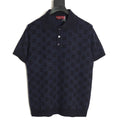 Gucci Tonal Allover-Pattern Short-Sleeve Knit Polo Shirt - Navy